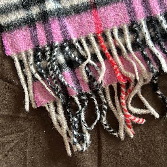 Pink Plaid Burberry Cashmere Fringe Trim Scarf - Picture 13 of 14